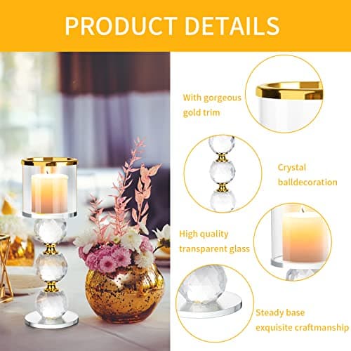 ERWEY Bougeoir en Verre, 2 Pièces Chandelier Photophore Bougie, Support pour Bougies en Cristal pour Mariage, Maison, Décoration de Fête