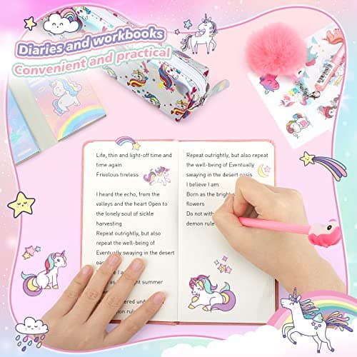 Cooyou Cadeau de Papeterie Licorne pour Fille 6 7 8 9 10 11 12 Ans, Trousse, Stylo, Crayon et Carnet de Licorne, Ensemble de Jouets Licorne pour Filles, Rose