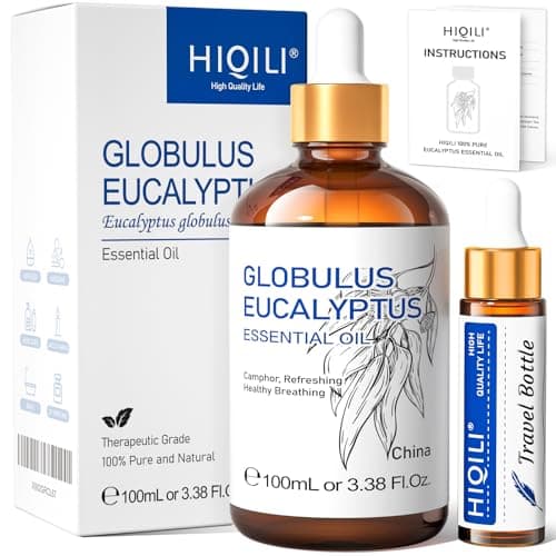 HIQILI Huile Essentielle Eucalyptus 100ML, 100% Naturelle, Huile d'aromathérapie Pour Le Visage, La Fabrication de Bougies, Le Diffuseur, La Peau et Les Cheveux - 3.38 Fl Oz