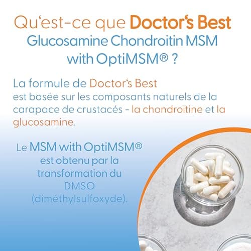 Doctor's Best, Glucosamine-Chondroitin MSM, avec OptiMSM, 120 Gélules, Sans Soja, Sans Gluten, sans OGM