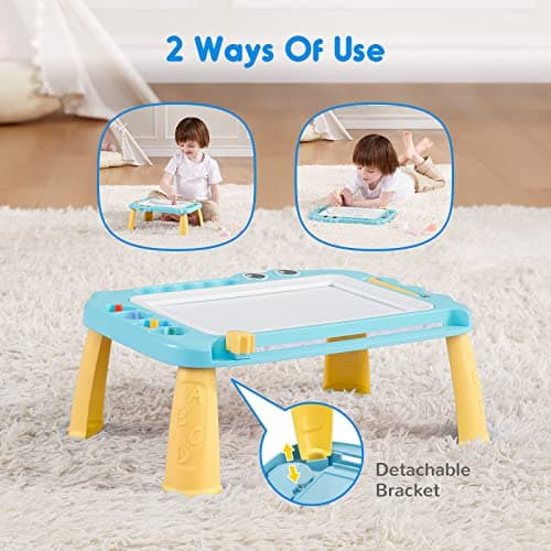 SGILE Jouets pour enfants, tableau magique magnétique pour l'apprentissage précoce, ardoise magique effaçable en couleur avec 4 Pieds, quatre timbres, cadeau pour bébé, fille, garçon, 3 4 5 ans, Bleu