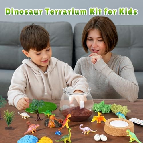 RONSTONE Dinosaure Jouets Cadeaux d'anniversaire Kit de Terrarium pour Garçons - DIY Créatif Dino Veilleuse pour Enfant de 4 5 6 7 8 Ans - Kits Éducatifs d'art et d'artisanat pour Enfants (10Pcs Dino)