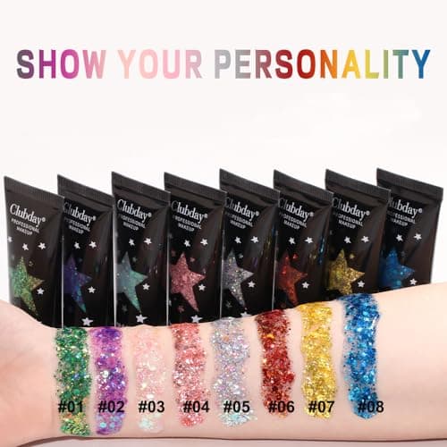 visage corps paillettes gel paillettes pour les yeux, les lèvres, les cheveux, les ongles, le visage et le corps - Mermaid flocons Big Block Glitter Festival accessoires 30ml (#08 Bleu)