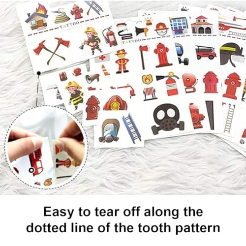 YOYEAH Lot de 10 feuilles d'autocollants pompiers – Tatouage de pompier pour enfants pour décoration, voiture, ordinateur portable et plus encore – Autocollant pompier pour voiture, autocollants pour