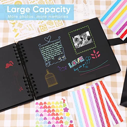 DazSpirit Album Photo 80 Pages Noir Scrapbooking Album 29,5 X 21Cm Livre Scrapbooking Avec 6 Stylos Métalliques, Pour 160 Photos, Livre D'or Pour Anniversaire Et Mariage (Bleu)