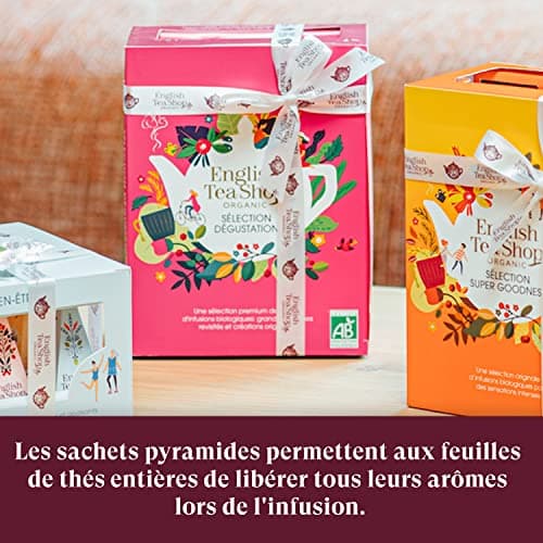English Tea Shop - Coffret Thé - 12 mélanges de thé bio à offrir dans une jolie boite à thé éco-conçue - Coffret thé cadeau femme avec assortiment de 12 thés