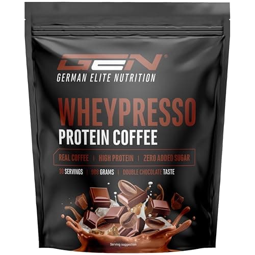 Wheypresso Protein Coffee - Poudre de protéine avec concentré de whey & isolat - Avec du vrai café & de la caféine - Boisson crémeuse à haute protéine - (908 g, Double Chocolate)