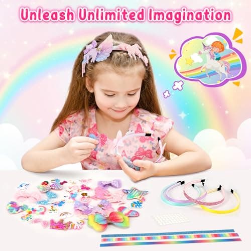 Pourbibi Cadeau Fille 3 4 5 6 7 8 9 10 Ans, Activites Manuelles pour Enfants, Jouet Fille 3-11 Ans, Loisir Créatif Enfant, Jeux Enfant 3-6 Ans - Kit de Fabrication de Bandeaux pour Fille