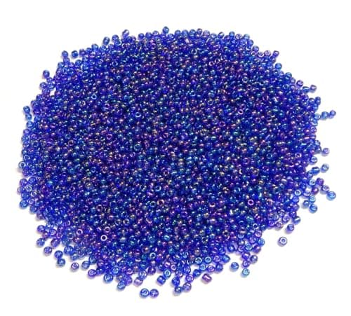 Lot de 3300 perles de rocaille en verre transparent de 3 mm - 8/0 - Perles poney - Mini perles rondes - Perles de rocaille brillantes (bleu roi AB)