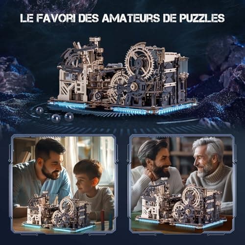 ROBOTIME LGC01+LGA01+LG01 3-in-1 Circuits de Billes Maquette Puzzle 3D en Bois à Construire pour Adultes, LED Mécanique Modèle Cadeau Homme, LGX02 (=LGC01+LGA01+LG01)
