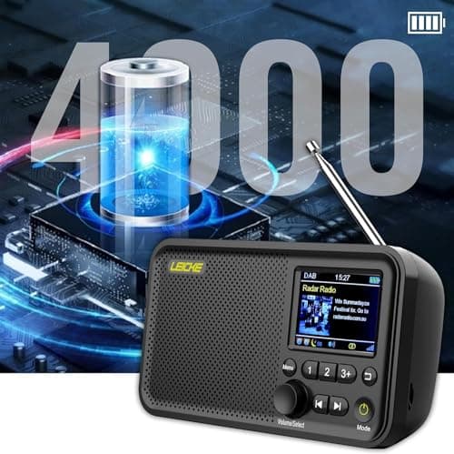 LEICKE Radio portátil Dab+ Con Bluetooth 5.0, Radio Dab/Dab+ y FM, Pantalla a Color de 2,4 Pulgadas, Radio de Cocina Con Cable, batería de 4000 mAh, conexión MicroSD/TF/AUX, Funciones de Alarma