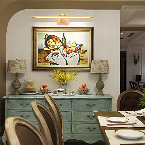 MantoLite 60CM 12W Applique Murale pour Tableaux et Vitrines, LED Miroir Salle de Bains Lumière Avec tête de Lampe Pivotante et Interrupteur Intérieur Éclairage, 3000K Laiton Lampes de Lecture