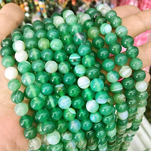 Perles en agate rubanée naturelle Diamètre 4 mm, 6 mm ou 8 mm Finition polie ou mate Perles en forme de boule pour la fabrication de bijoux, bracelets, colliers (4 mm, lot de 25 pièces, vert poli)