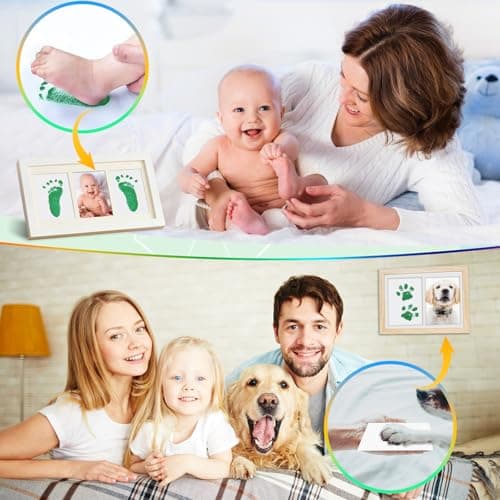 TOGOU2S Kit Empreinte Bebe Avec Attachement Éponge, Non Toxique et Sans Acide, Convient à la Réalisation D'empreintes de Mains et de Pieds de Bébés, Les Bricolages Familiaux, Cadeau de Noël, Vert