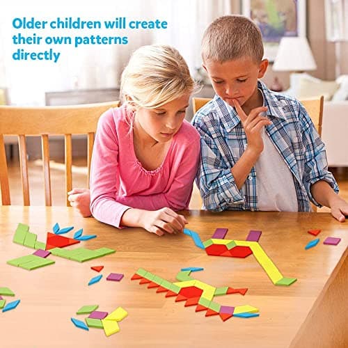 KanCai Puzzle en Bois Jouets 155 Piècess Tangrams Blocs de Modèle Classiques Jouets Montessori Jouets éducatifs avec 24 Cartes de Conception pour Enfant