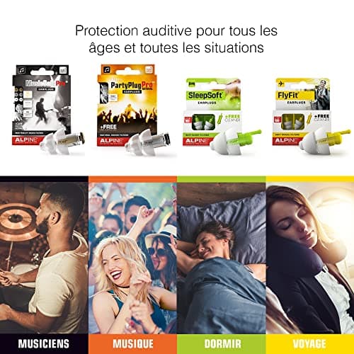 Alpine MusicSafe Bouchons d'oreilles : protection auditives pour musiciens - Haute fidélité du son - 2 jeux de filtres Interchangeables - Hypoallergénique et Réutilisables - Embouts transparents