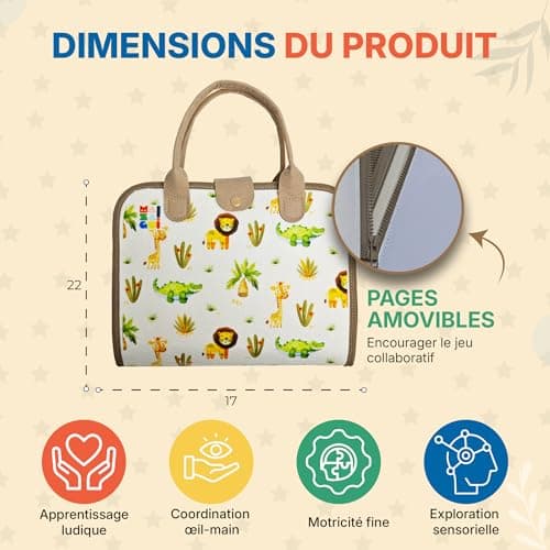 MAZAGUI Busy Board Montessori, Planche Montessori d'activités éducatives sur Les Animaux de la Jungle, Apprentissage de l'alphabet, des Chiffres, des Couleurs et Plus, 9 Pages