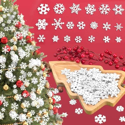 QINERSAW 150 PCS Flocon de Neige Decoration en Bois Ornements de Flocon de Neige en Bois Décorations de Noël pour Sapin Flocon de Neige à Suspendre Décoration de Noël en Bois pour Arbres de Noël