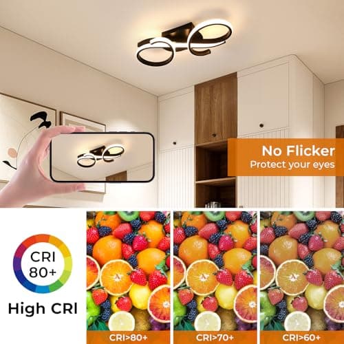 Mckalen Plafonnier LED Moderne 36W, Luminaire Plafonnier LED 4050LM, Lampe de Plafond LED Noir, Lumière Chaude 3000K pour Salon Chambre Salle à Manger, 42CM