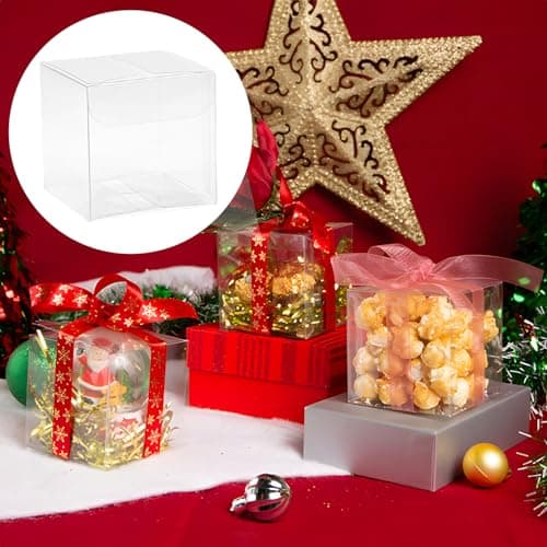 LALAGO 50Pcs Boite Plastique pour Emballage Cadeau, Boite Transparente Mariage Zum Verpacken von Süßigkeiten, Petites Boite Bonbons pour Les Mariages et Les Fêtes, PVC Cube (5 x 5 x 5 cm)