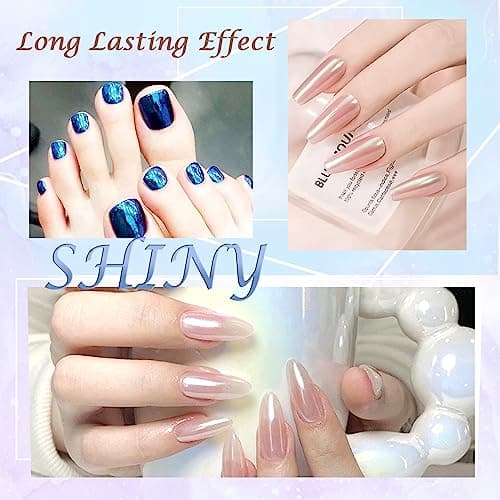 Laza Mermaid Pearl Chrome Nail Powder, Glazed Donut Metallic Mirror Effect Pigment, Iridescent Aurora Nail Glitter Holographic Fairy Dust Gel Nail Art Supplies Nail Techs, Resin Craft – Pearl White