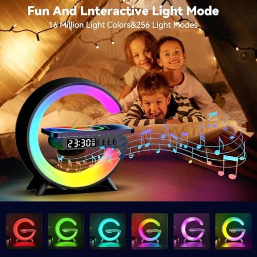 Lampe De Table Intelligente, Nouvelle Lampe Chevet,Lampe Ambiance Intelligente,Lampe ConnectéE avec Charge Sans Fil Et Haut-Parleur Bluetooth, Reveil Simulateur D'Aube(Noir,Modèle toujours connecté)