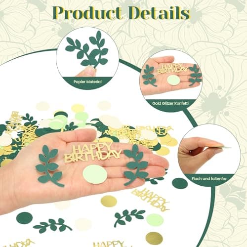Lot de 301 confettis pour anniversaire - Décoration de table d'anniversaire - Vert - Doré - Happy Birthday - Guirlande - Confettis - Pour anniversaire - Pour homme et femme