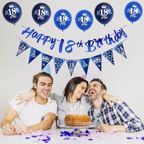 Bleu guirlande Happy 16th Birthday bannière + 16 ans anniversaire drapeaux triangulaires + 16 pcs 16 ans anniversaire ballons 16 ans anniversaire garcon décoration anniversaire 16 ans garcon Bleu