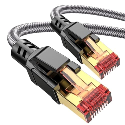 Ltemziiy Cat 8 Câble Ethernet 5M, Cat8 Tressé Rond Haut Débit (40Gbps 2000Mhz/s) Gigabit Rj45 STP Câble Blindé Internet Lan pour Modem Routeur Ordinateur TV PC