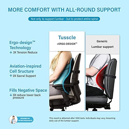 Tusscle Coussin Lombaire, Voiture Oreiller de Soutien du Dos en Mousse à Mémoire pour Bureau Chaise Fauteuil Roulant Siège d'Auto, Fournir Une Position Assise Confortable