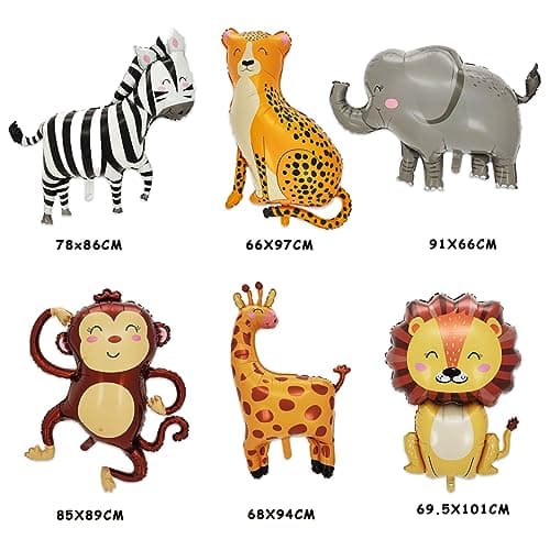 Animal Helium Ballons, 6 Pièces Animal Feuille D'aluminium Ballons, Ballons Animaux Jungle, Decoration Ballon Anniversaire Jungle, Garçons Filles Enfants Décoration Anniversaire Ballons(A)