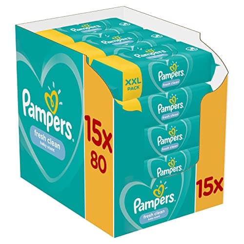 Pampers Fresh Clean, 1200 Lingettes pour Bébé (15x80), Sans Alcool, Aussi Pour Les Mains Et Le Visage