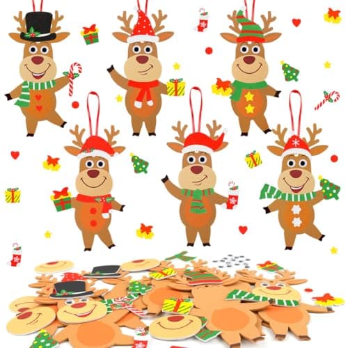 Kit Bricolage Noel Enfant, 12 Pièces Renne Suspendue de Noël, Activites Manuelles Enfants Noel, Autocollants en Mousse Pendentif Créatif DIY pour Décoration Arbres de Noël, Fenêtres