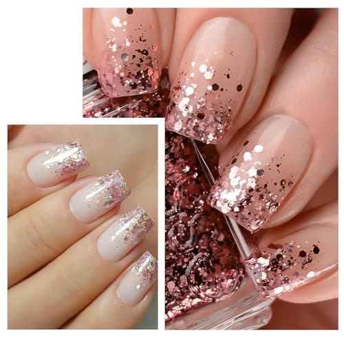 7 Boîtes Paillette Ongle Glitter Nail Art Sequin Poudre Décoration Manucure Maquillage Ongle Visage Corps Cheveux pour Femme Fille (Rose)