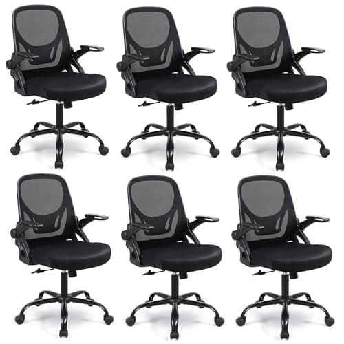 Flysky Chaise de Bureau Lot de 6, Chaise de Bureau Ergonomique, Chaise d'ordinateur réglable en Hauteur avec Support Lombaire et accoudoirs rabattables, Chaise de Direction pivotante, Noir