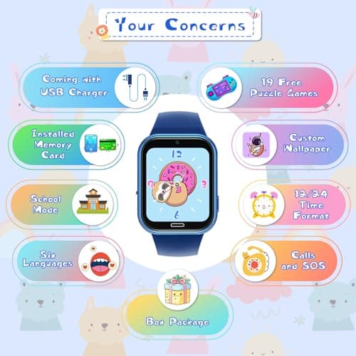 Montre Connectée Enfant 19 Jeux- Smartwatch Téléphone pour Fille Garçon avec Appel SOS, Jeux, Pédomètre, Appareil Photo, Musique, Lampe Poche, Montre Intelligente pour Enfants de 3-12 Ans (Bleu)