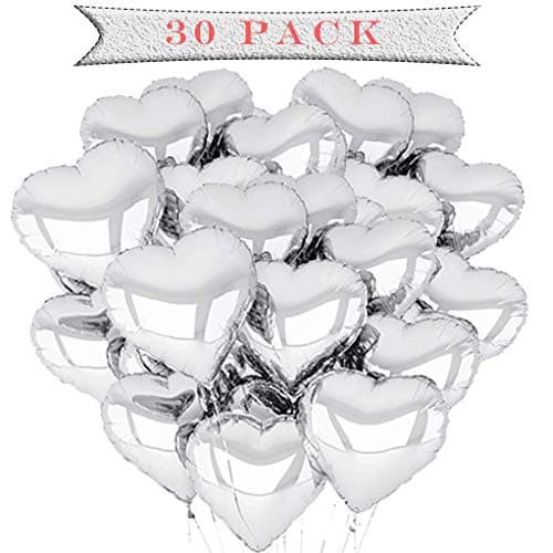 30 pcs ballons de coeur de 18 pouces, ballon de coeur, ballons d'hélium en forme de coeur pour la fête, anniversaire, Saint Valentin, mariage, fiançailles, décoration de fête des mères. (Argent)