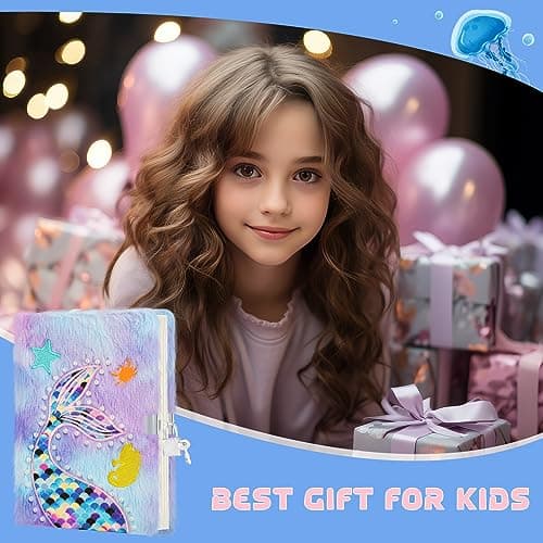 homicozy Journal intime pour fille avec cadenas - Papier à lettre sirène avec étui en peluche - Carnet privé avec stylo sirène et bracelet en perles - Violet