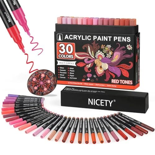 NICETY 30Pcs Feutre Acrylique - marqueur peinture acrylique Verre pour Bois, Toile, Verre, Céramique - Acrylic Paint Marker à base d'eau à 0,7 mm Extra Pointe Fine (Rouge)