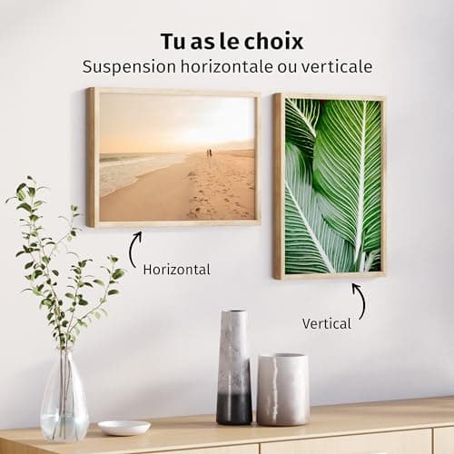 JUNOMI® Lot de 2 cadres photo en chêne de qualité supérieure, format A3 (29,7 x 42 cm), cadre en bois véritable DIN A3 avec verre acrylique incassable, cadre en chêne