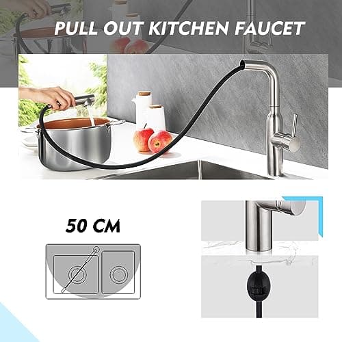 CREA Robinet Mitigeur D'évier de Cuisine avec Douchette Extractible, Robinet pour Cuisine à Monolevier avec pulvérisation Nagnétique Rétractable, Acier Inoxydable brossé mat