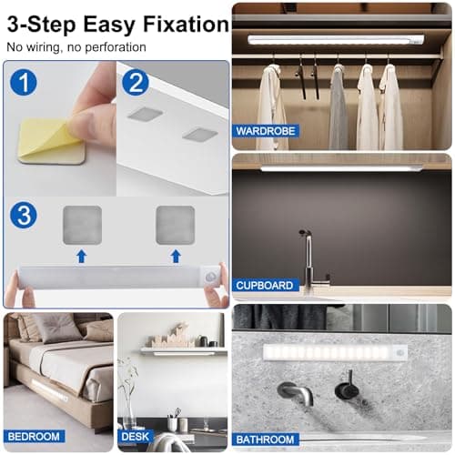 4pcs Lampe Detecteur de Mouvement Interieur Lumiere Led Sans Fil Reglette Cuisine Escalier sous Meuble Rechargeable USB Placard Avec Détecteur Lumière Armoire Eclairage Réglette Intérieur 60LED 30cm