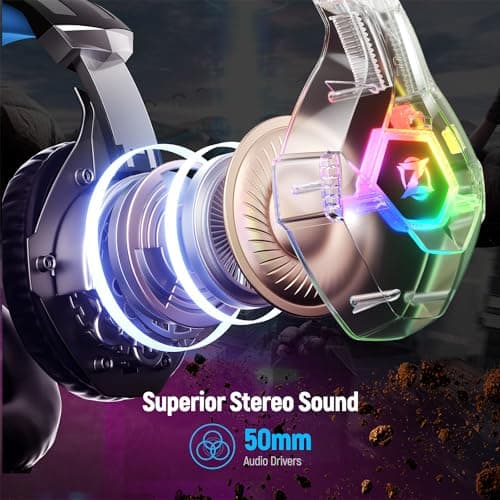 Ozeino Casque Gaming pour PS5 PC PS4, Casque Gamer pour Micro RGB 7 Couleurs Transducteurs 50mm Stéréo Basse Micro Anti-Bruit Réglable Compatible avec Switch Xbox Series X & S-Bleu Nior