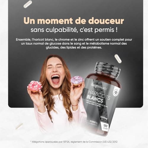 Haricots Blancs 5000 mg, 180 Gélules Vegan (6 Mois) Avec Zinc et Chrome Complément Alimentaire Pour Métabolisme des Glucides, Acides Gras et Glycémie - Extrait d'Haricots Blancs (50:1) - WeightWorld