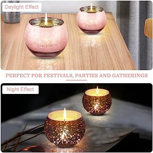 LALAGO 12 pièces Rond Verres à Bougie Chauffe-Plat, Tissés Porte-Bougie Chauffe-Plat en Verre, Porte-Bougie Chauffe-Plat,Verres à Bougie pour Bougie Chauffe-Plat Décoration Noël Mariage(Rose)