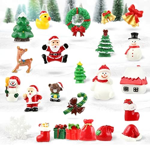 Naler Figurine Décorative Noël, 24pcs Miniature en Résine Personnage de Noël, Ornements Noël pour Décoration Maison Jardin Bricolage DIY Bonsai Table Empotement, Cadeau Enfant Noël Anniversaire Fête