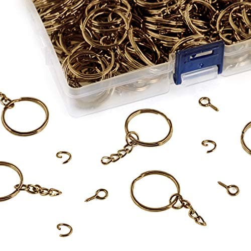 Swpeet Lot de 450 anneaux porte-clés en argent avec chaîne et 150 anneaux avec vis à œillet pour la fabrication de bijoux (bronze)