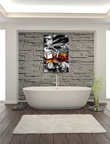 Choses homme avec le whisky et Horloge noir / blanc Taille: 80x60 sur toile, énorme XXL Photos complètement encadrée avec civière, art impression sur murale avec cadre, moins cher que la peinture ou la peinture à l'huile, aucune affiche ou un poster