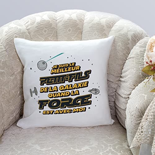 Mugffins Coussins/Oreillers avec Rembourrage pour Petit-Fils - 40x40 cm - en Français - Cadeau Original pour Petit-Fils - Meilleur de Galaxie Quand Force avec Moi
