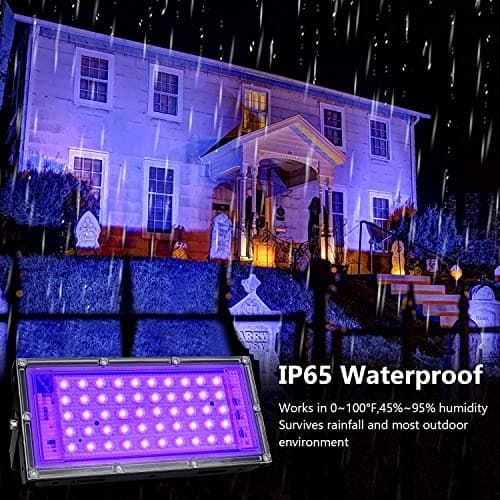 Eleganted 50W Lumière Noire, Lumière Noire Projecteur UV LED, Imperméable IP65 UVA Blacklight, Noire Lampe Extérieur pour Scène, Fête, Étape, Halloween, Jardin